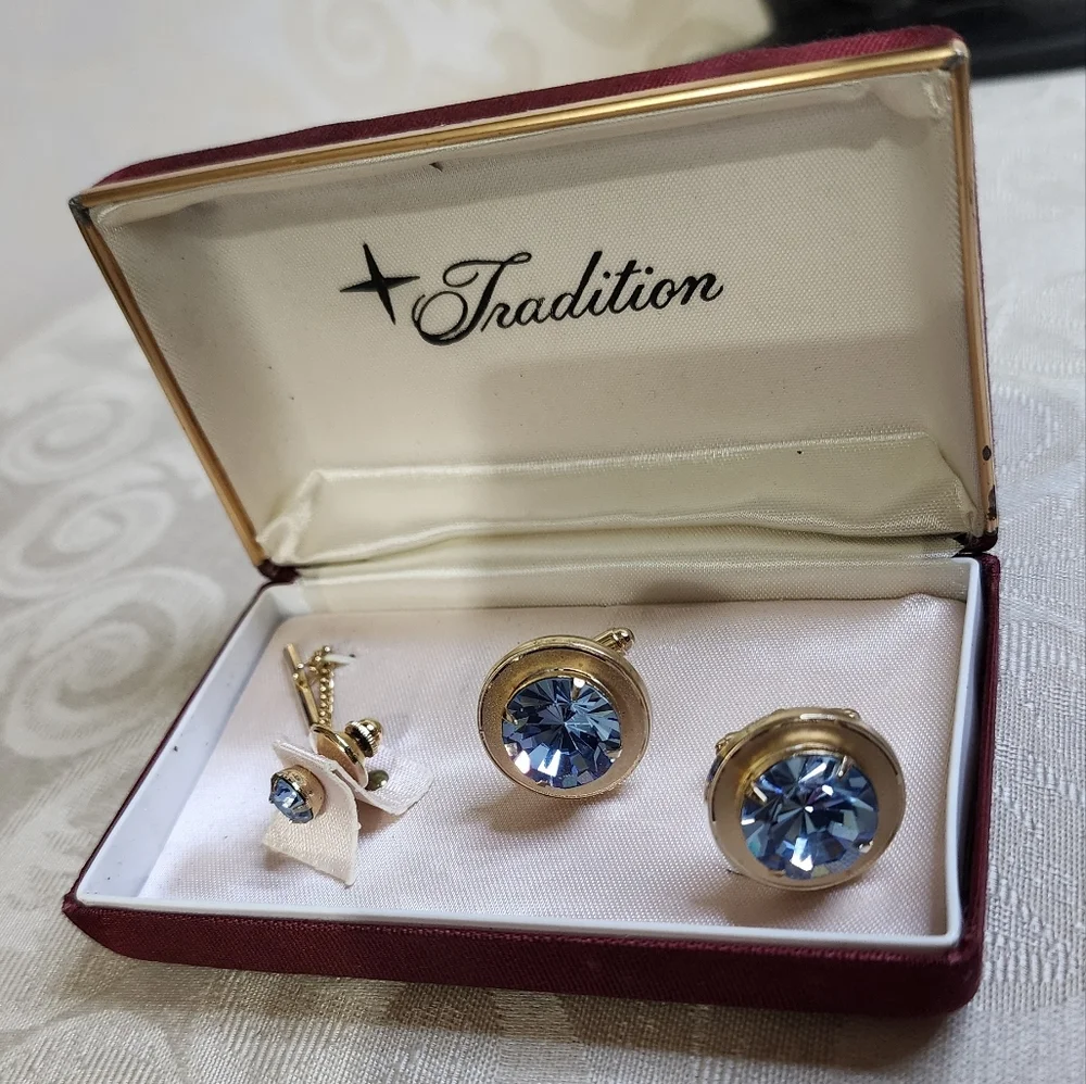 TRADITION Vintage 70's Cufflinks and Tie Pin Set New